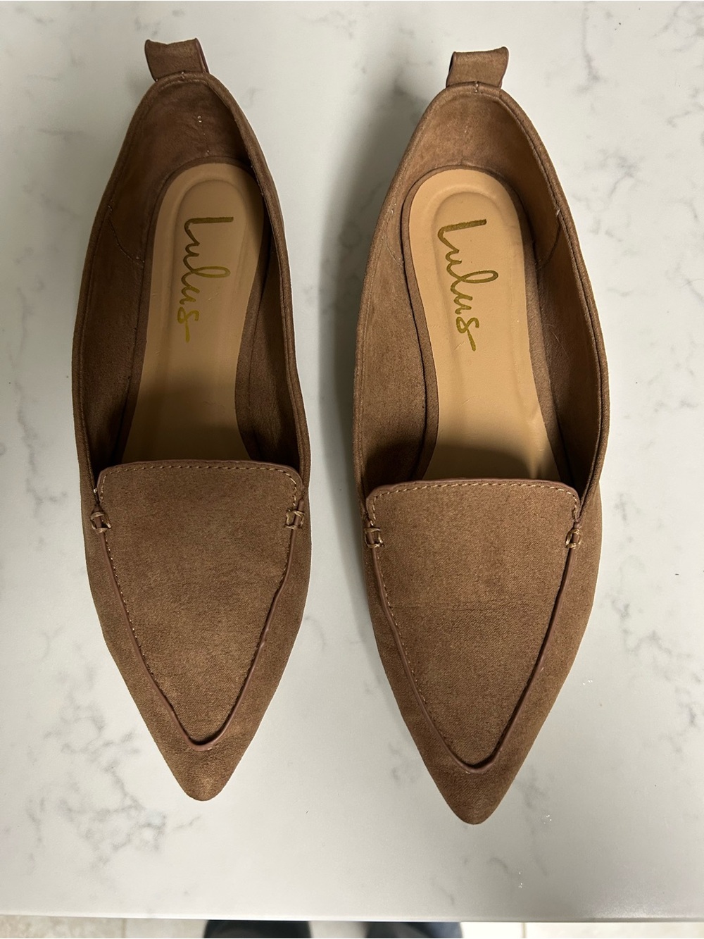 Lulus Emmy Pointed Toe Loafers Flats Taupe Faux Suede Women’s Size 6.5